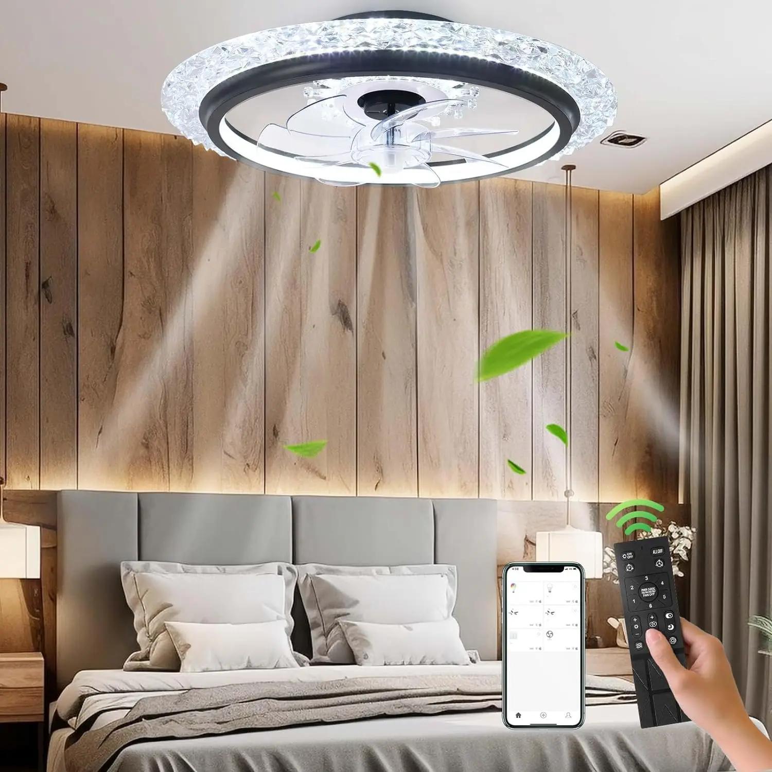 Gérwith Lights and Remote, Plafonnier en cristal à montage encastré noir, 20 po, 3 couleurs, chronom