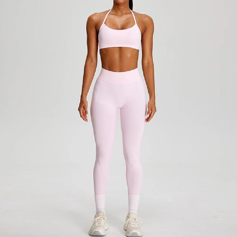 Ensemble de sport 2 pièces sans couture pour femme : haut court et leggings taille haute – Idéal pou