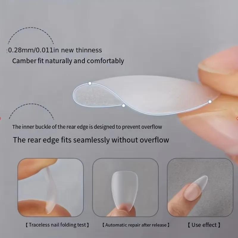 Boîte de 330 pointes d'ongles courtes en amande – Autocollants pour ongles en gel mat améliorés, san