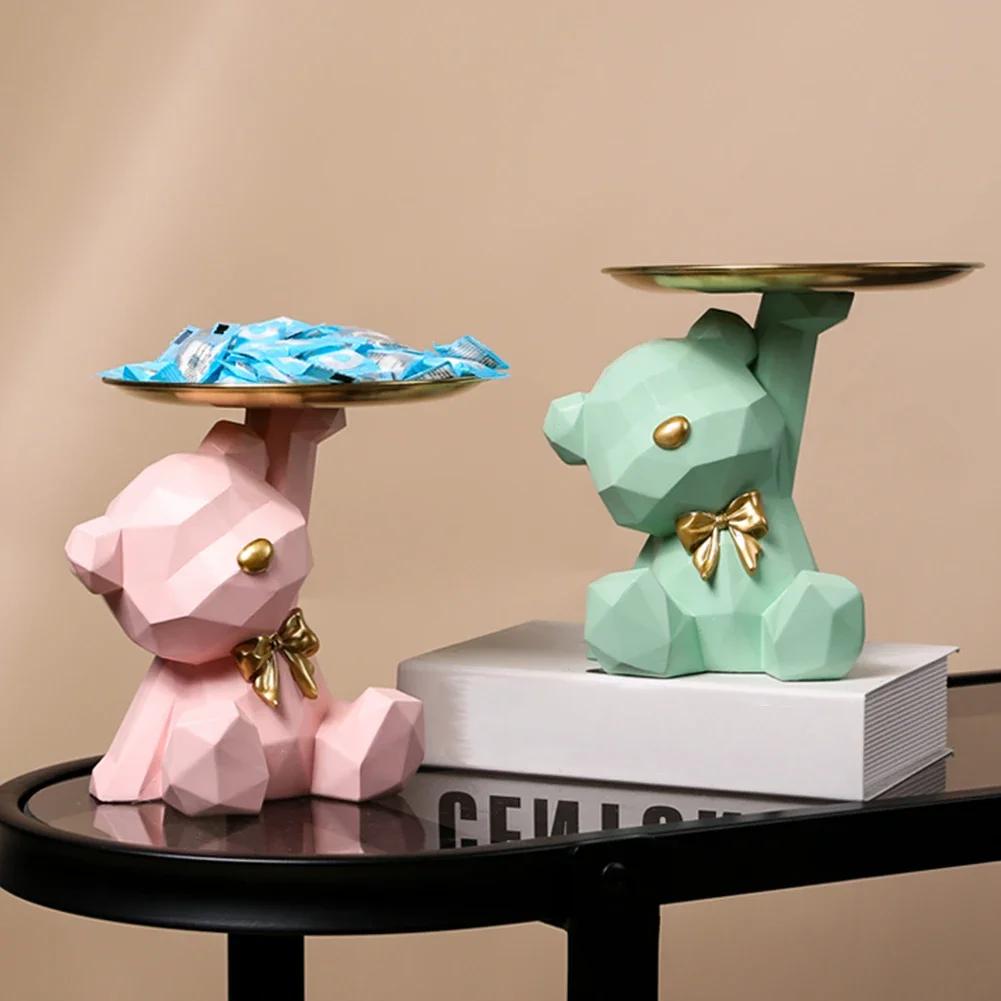 Boîte de rangement en résine, artisanat ours géométrique, décoration de bureau, bonbons, articles di