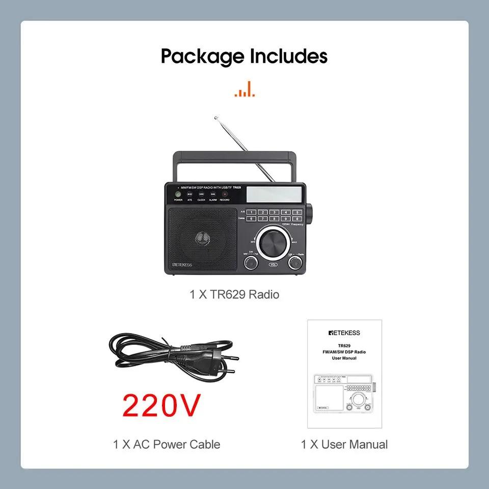 Retekess TR629 AM FM SW DSP Radio numérique Portable rétro-éclairage écran LCD haut-parleur de Volum