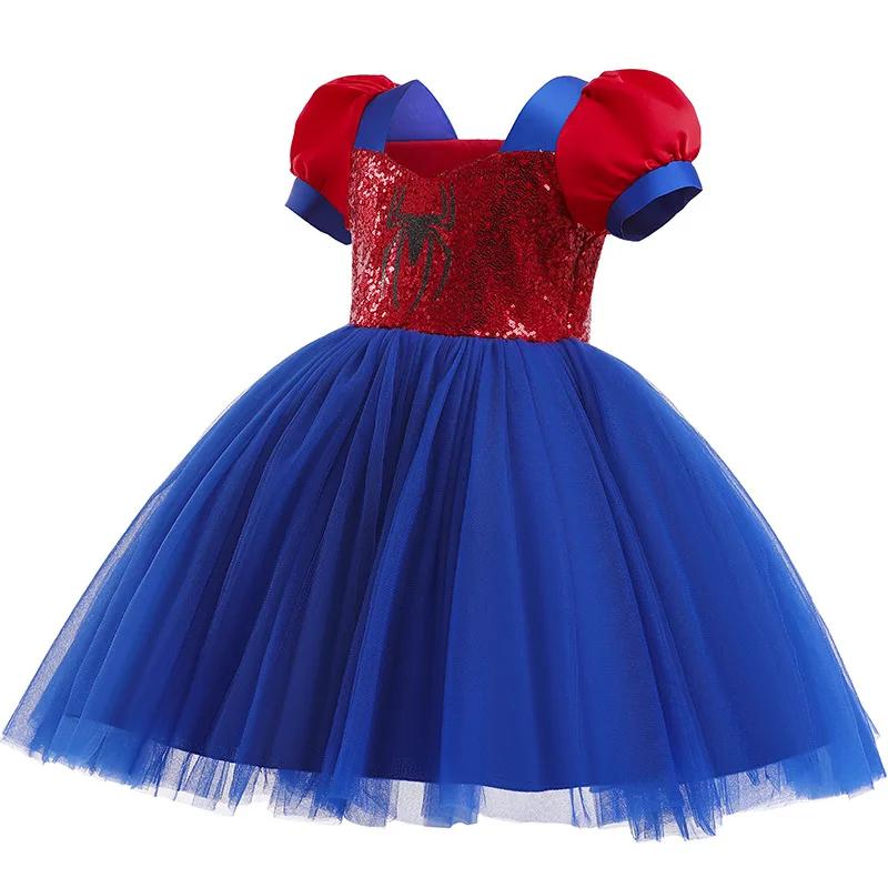 Robe imprimée araignée pour petites filles, frocs en Tulle à paillettes, Costume de fête à thème d'h