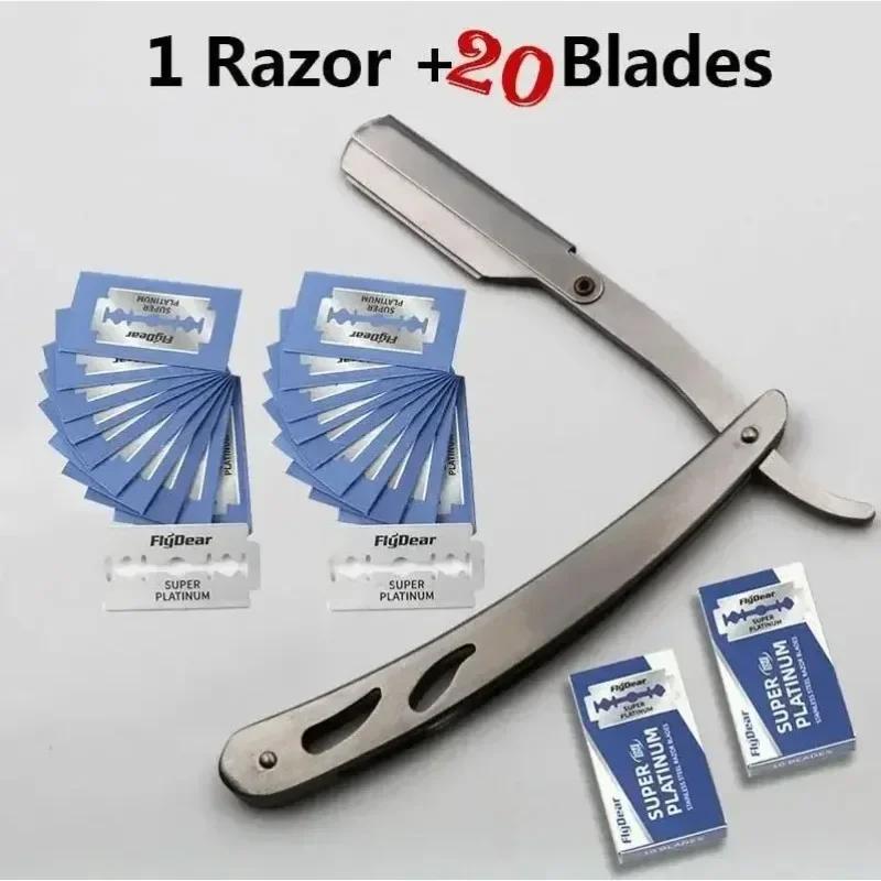 Rasoir barbier bord acier inoxydable rasoir hommes professionnel manuel rasoir droit pliant rasage r