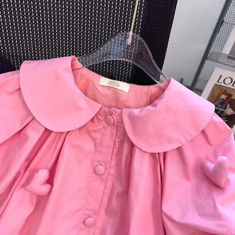 Robe d'été mignonne pour filles de 2 à 10 ans, décoration de bijoux en forme de cœur, col rabattable