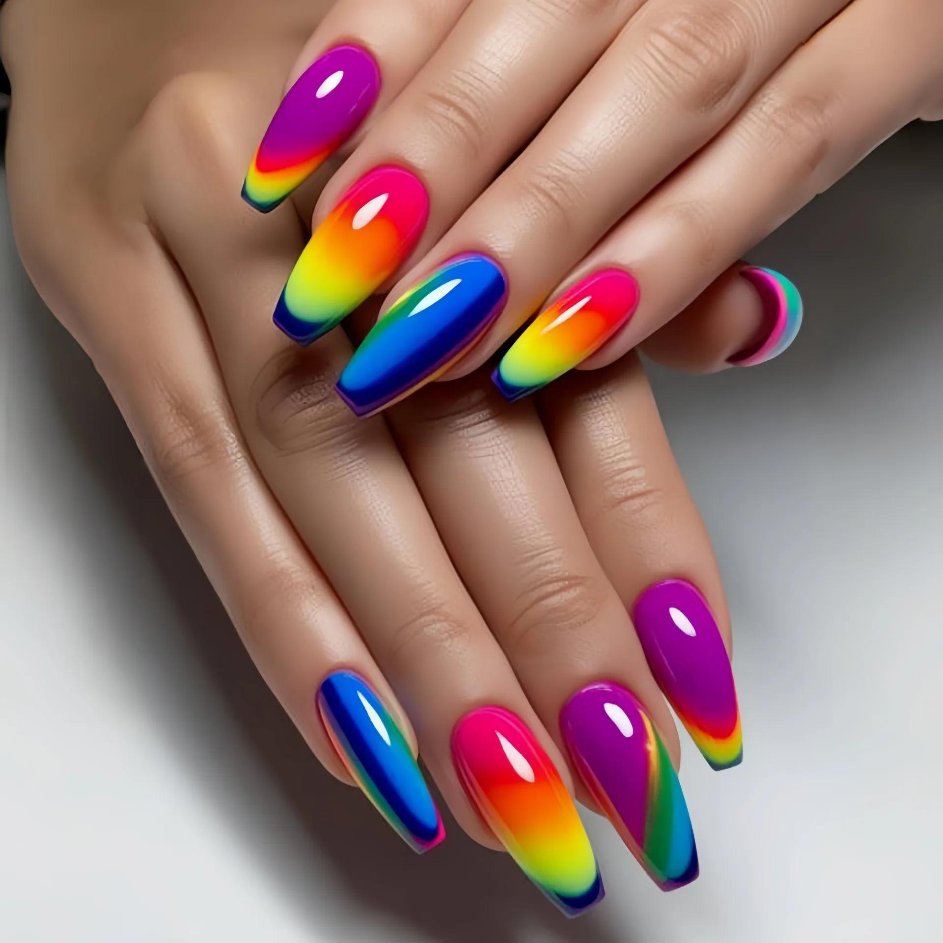 Faux ongles courts, moyens et longs, pointes carrées pour ballet, dégradé, violet, rose, bleu, léopa