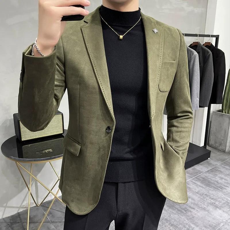 Veste polaire en peau de cerf pour hommes, manteau de costume, Blazer, affaires, loisirs, coupe cint