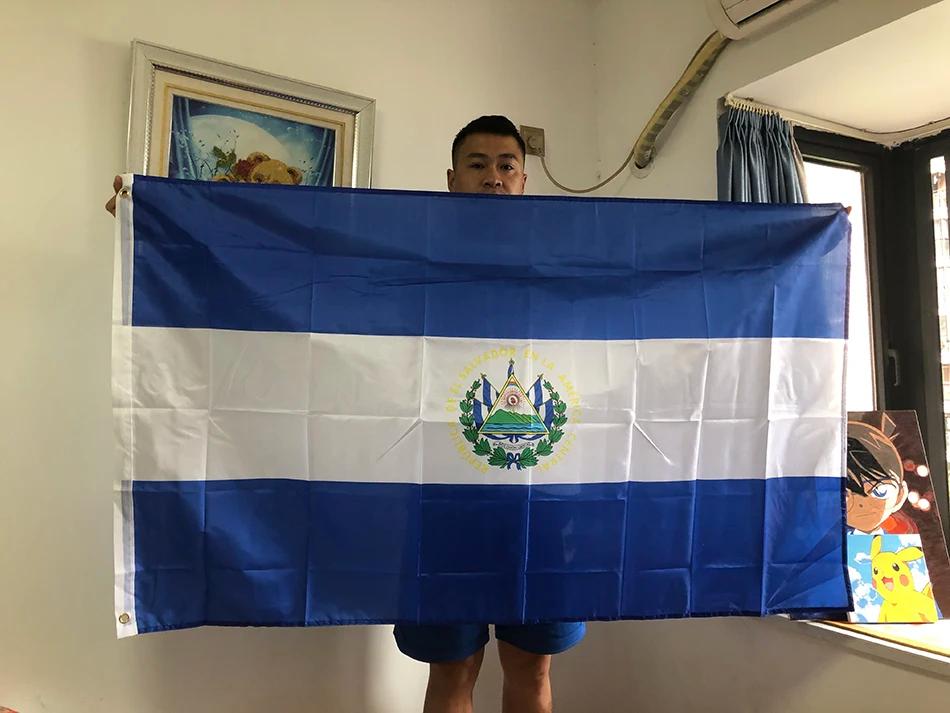 SKY DRAPEAU SV SLV Drapeau El Salvador 90x150cm Symbole patriotique d'El Salvador Drapeau polyester 