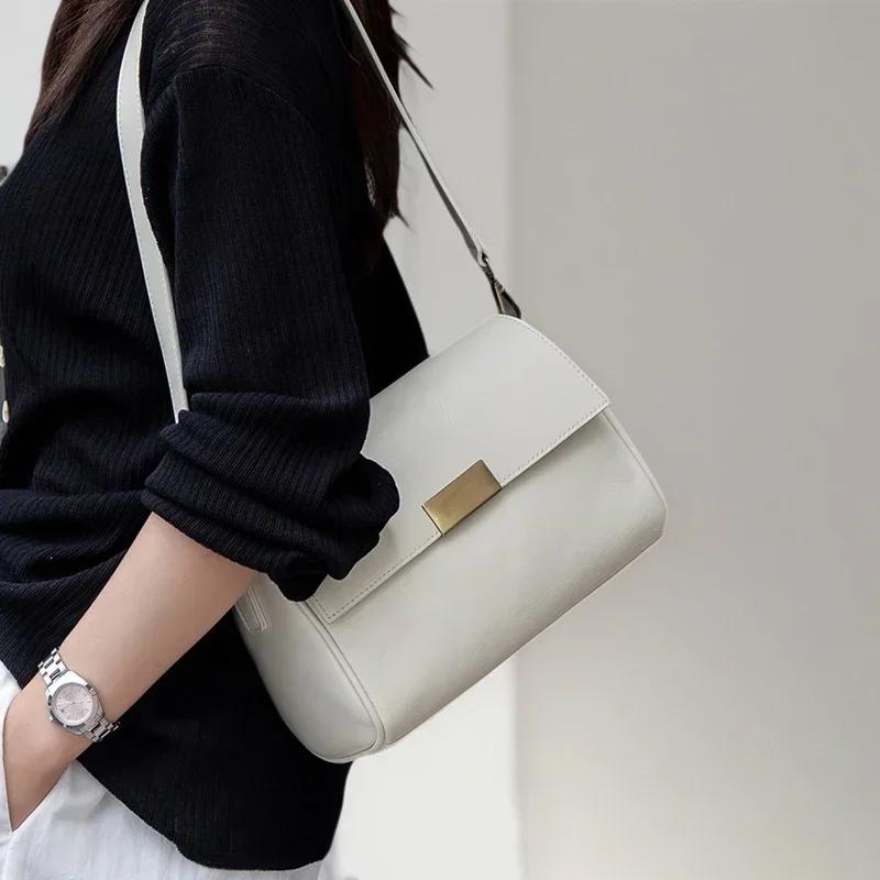 Sac à bandoulière en cuir de vache véritable pour femmes, sac à bandoulière rétro polyvalent pour da
