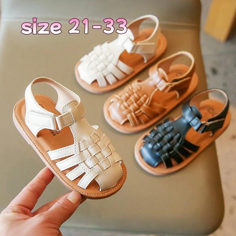 Sandales de plage tissées pour enfants, chaussures à semelle souple pour garçons et filles de 1 à 8 
