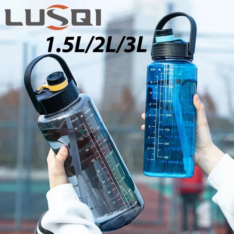 LUSQI – bouteille d'eau de sport 1,5 l/2l/3l, tasse en plastique de grande capacité, anti-fuite avec