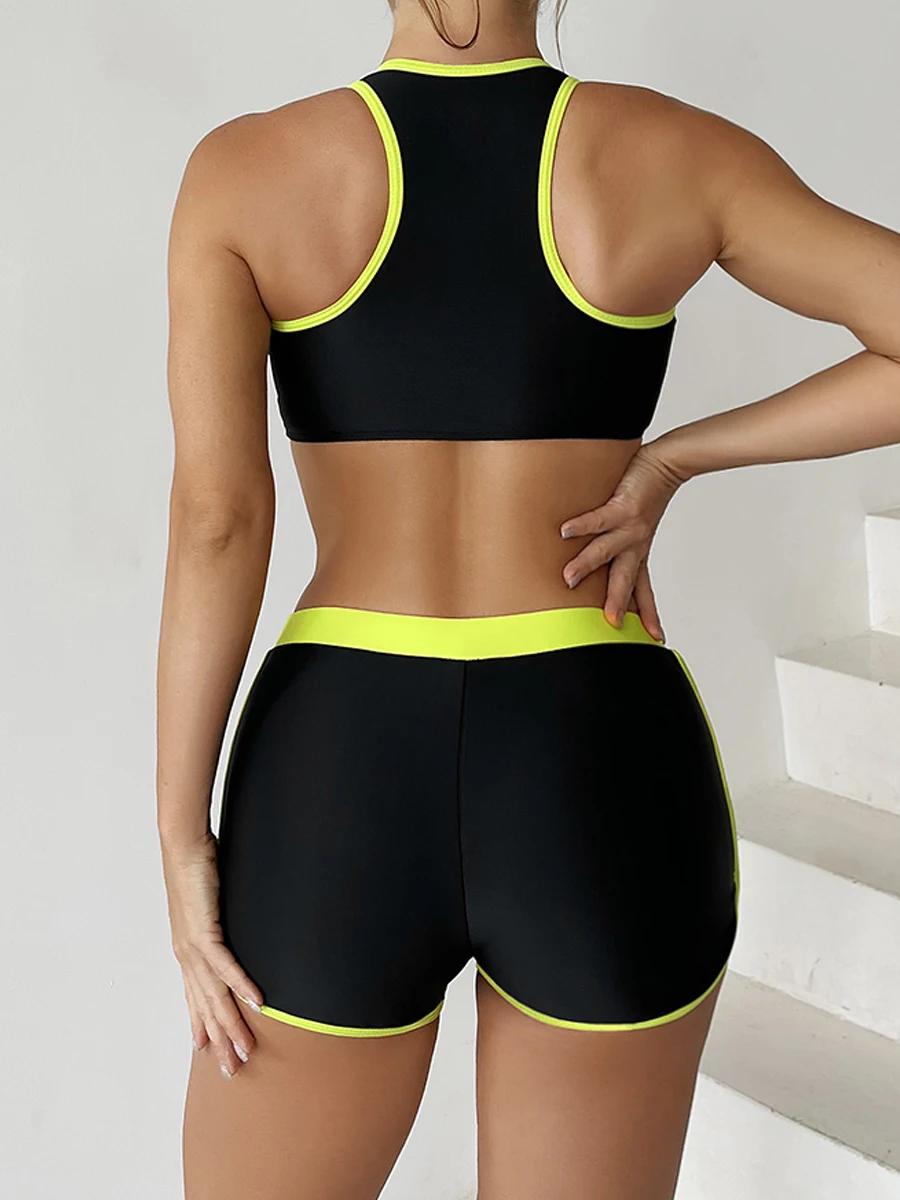 Maillot de bain deux pièces pour femmes, ensemble Tankini avec fermeture éclair, short taille haute,