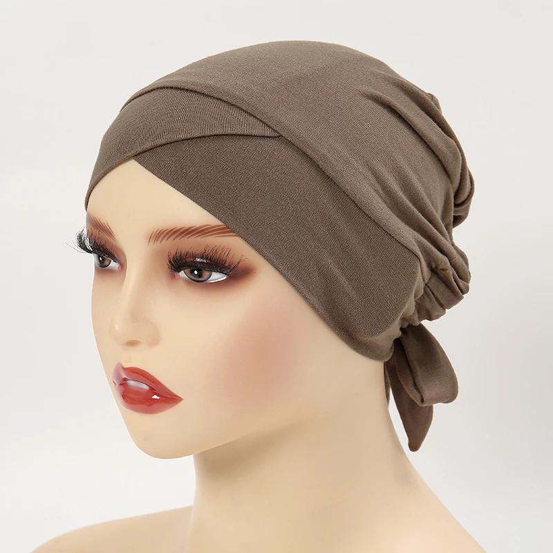 Hijab intérieur croisé en coton pour femmes musulmanes, sous-écharpe, dos réglable, bande intérieure