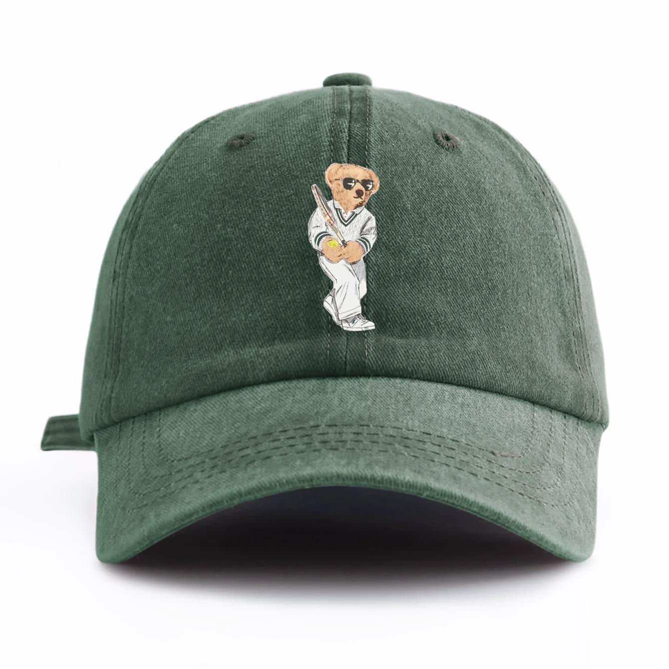 Casquette de baseball délavée à imprimé ours pour adultes, chapeau de papa réglable et doux, style r