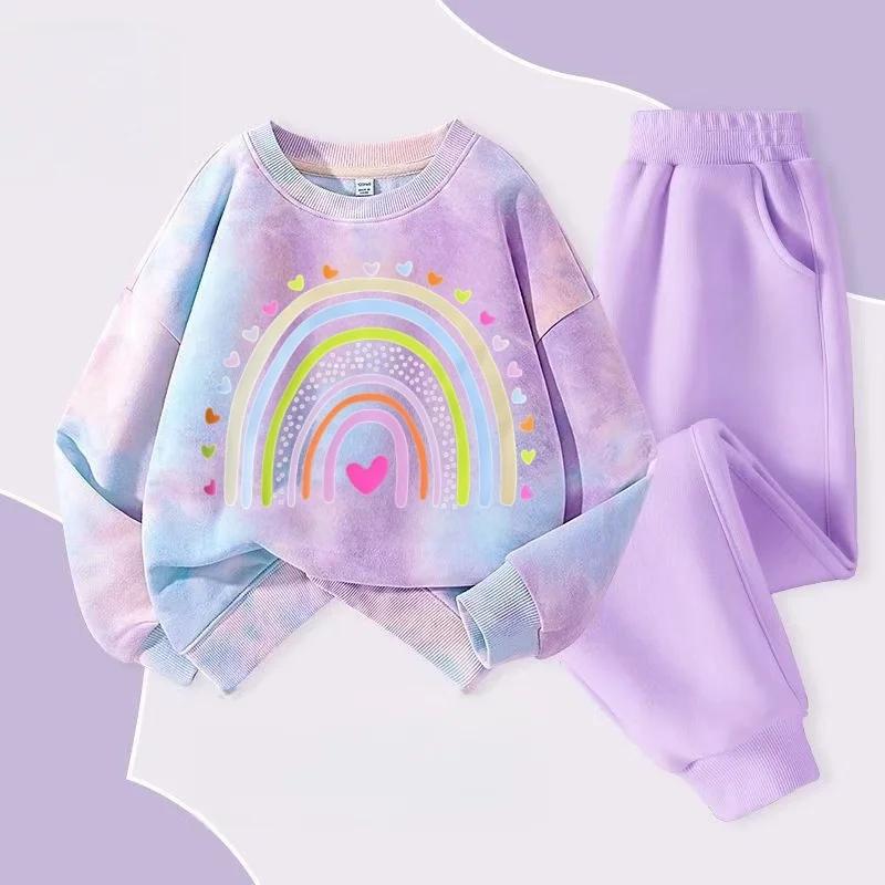 Automne bébé fille cravate colorant vêtements ensemble dessin animé imprimé pull sweats haut et pant