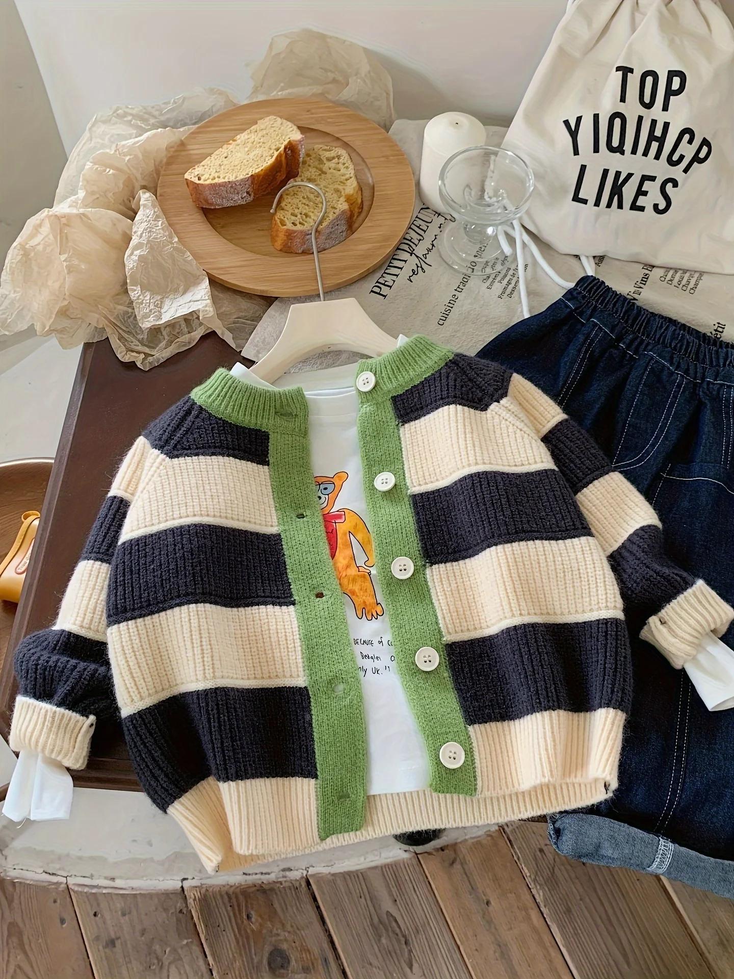 Nouveau Cardigan pull pour enfants, rayé printemps et automne, élégant et à la mode, Style automne b