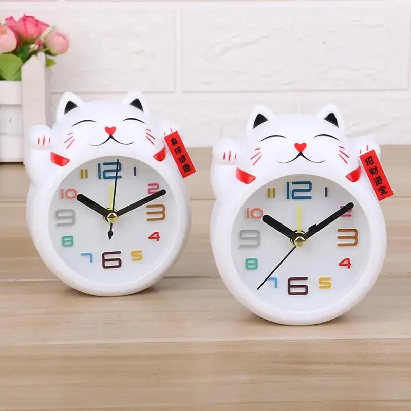 Réveil chat porte-bonheur de dessin animé créatif, Mini décoration de Table pour étudiant, mignon en