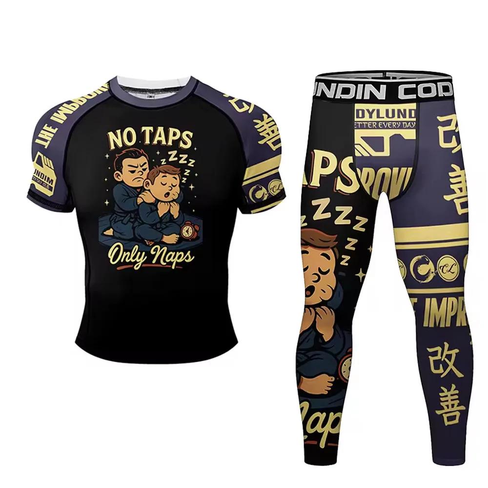 Nouveau MMA Compression Jiu Jitsu BJJ Rashguard hommes T-Shirt + pantalon en Nylon Kickboxing Sports