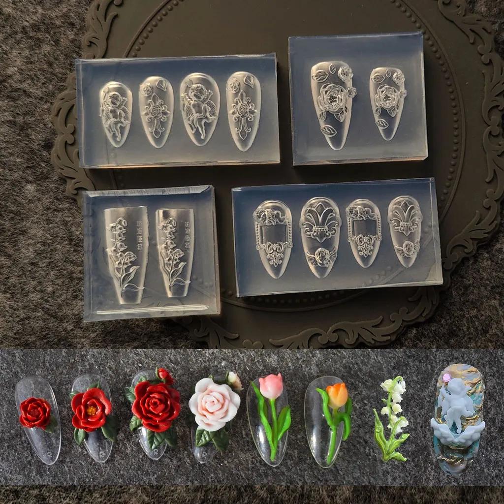 1pc Rose tulipe Lotus 3D acrylique moule muguet Nail Art décorations ongles bricolage conception Sil