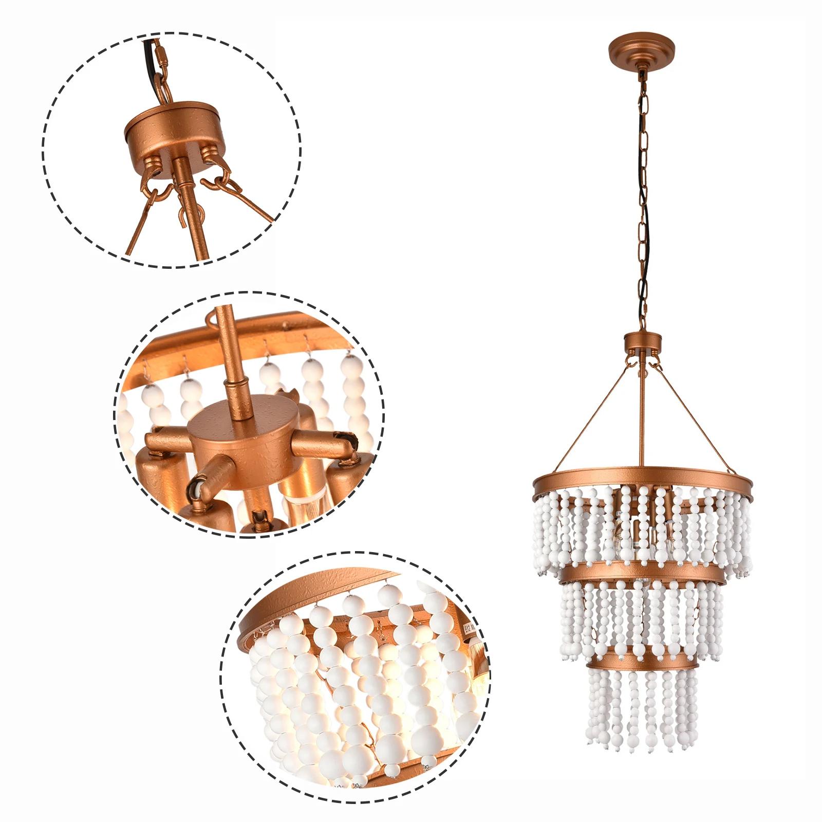 LOYALHEARTD-Lustre en perles de bois à 5 lumières, pendentif en perles Boho rustiques, conflicLight