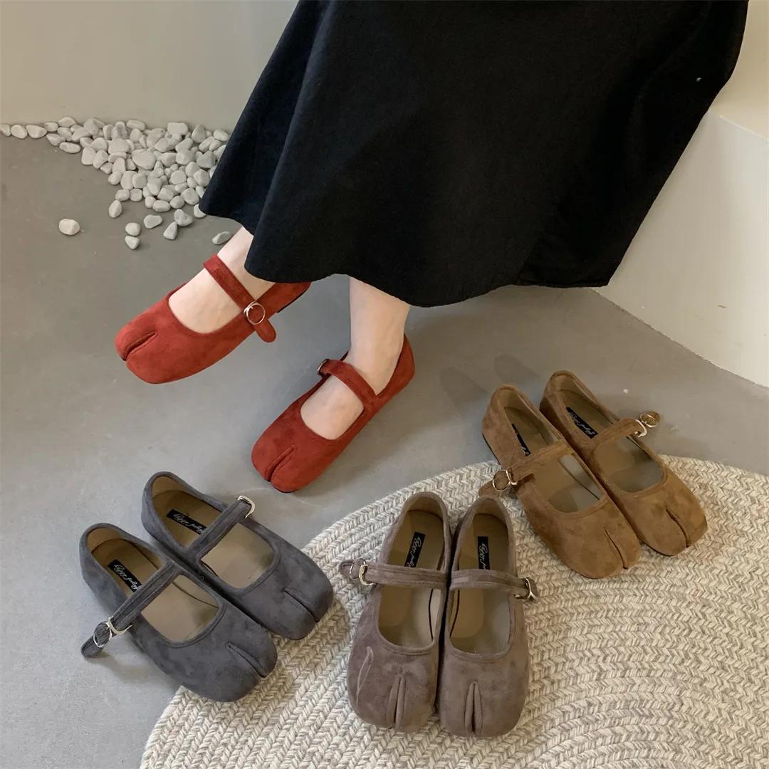 Bailamos-Chaussures plates rondes en cuir souple pour femmes, ballerines décontractées à enfiler peu