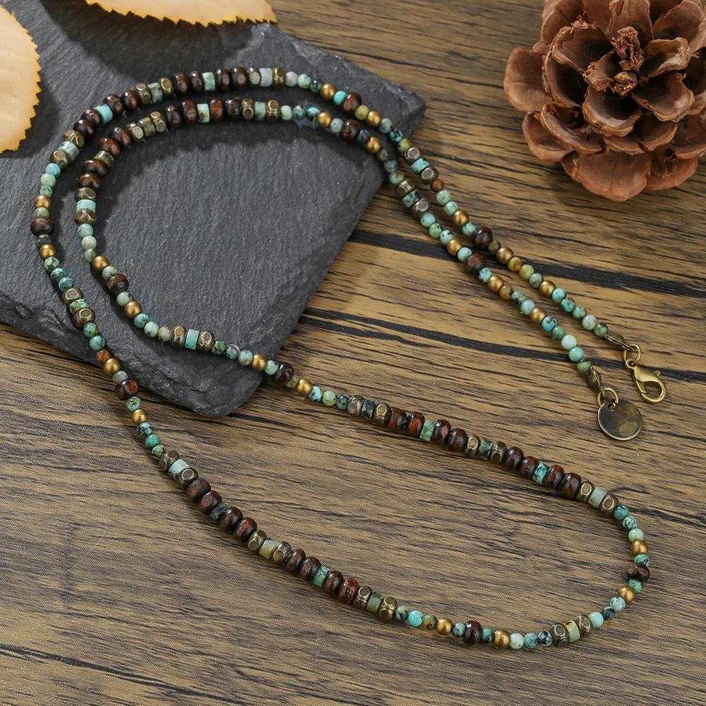 1PC hommes rétro Style ethnique afrique pierre collier pour hommes Hippie bohême Long collier de per