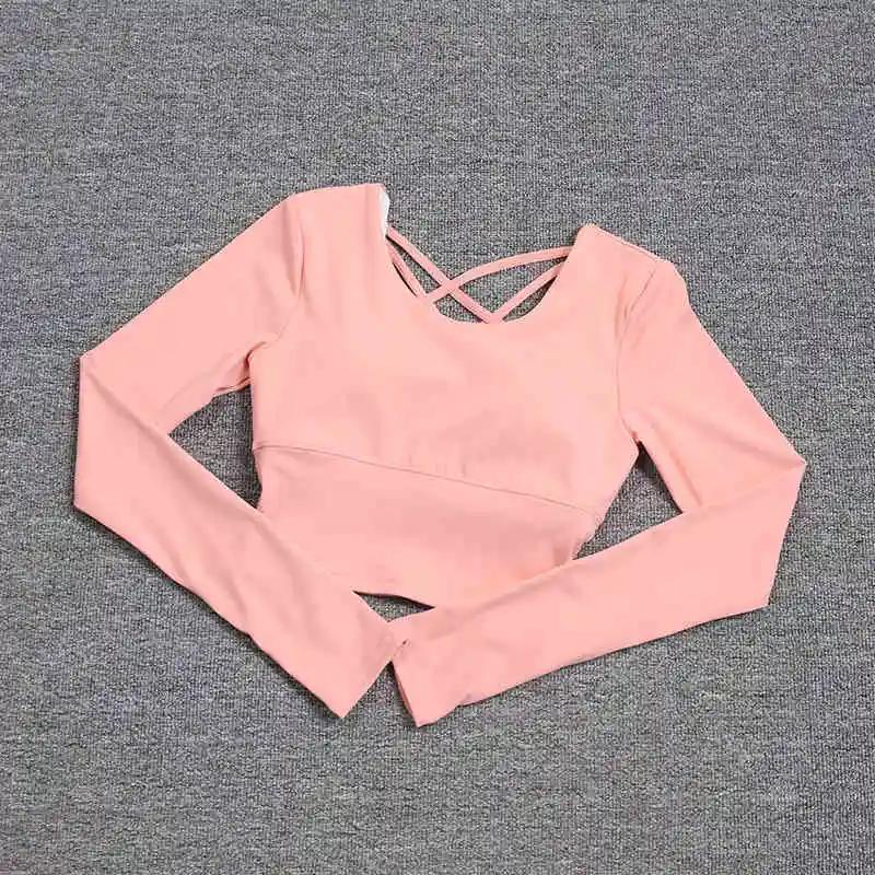 Dos creux pour femme avec soutien-gorge intégré, haut de yoga à manches longues, soutien-gorge une p