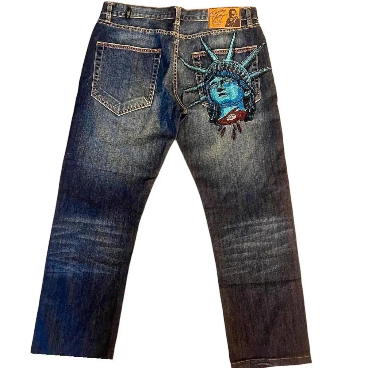 Jeans larges Harajuku Y2K à motifs diamants, pantalon décontracté en denim des années 2000, jean dro