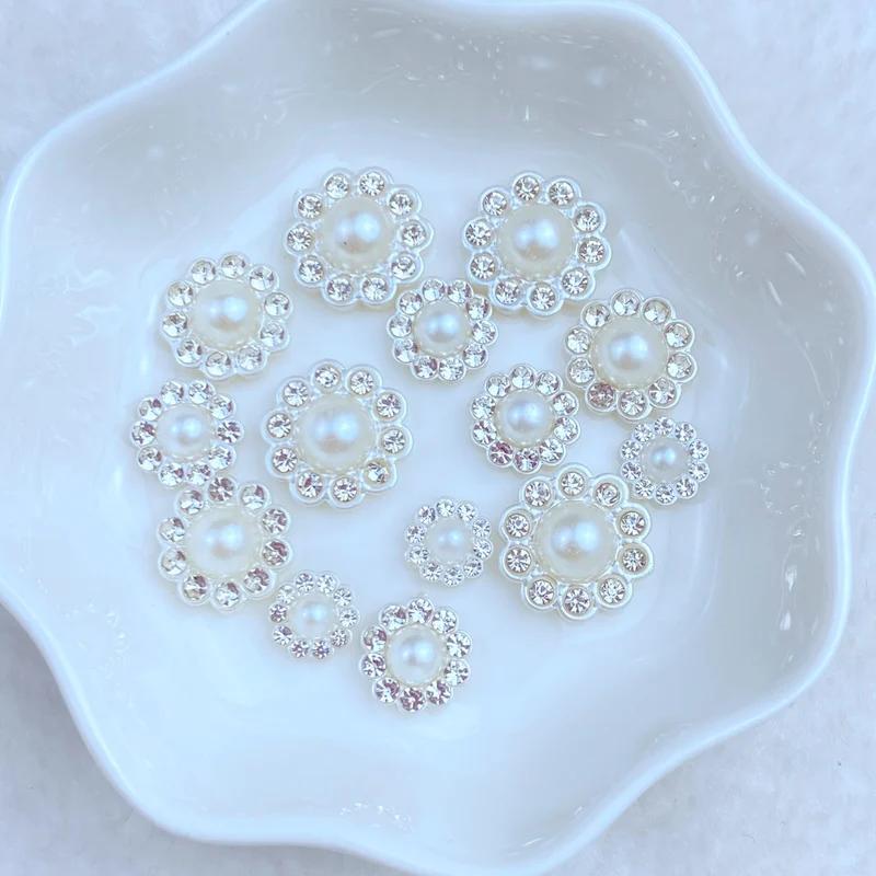 50 pièces nouveau mignon Mini 8/10/12/14mm fleur diamant perle série dos plat manucure pièces embell