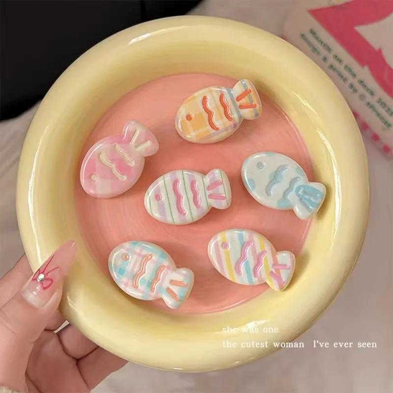 Épingle à cheveux couleur bonbon, 6 pièces, petit poisson, grille fraîche, rayures, dessin animé, Cl
