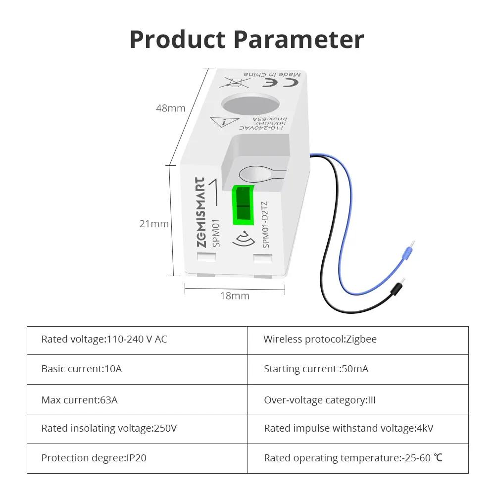 Zemismart Zigbee WiFi 63A MiNi compteur d'énergie capteur de moniteur électrique fonctionne avec Tuy
