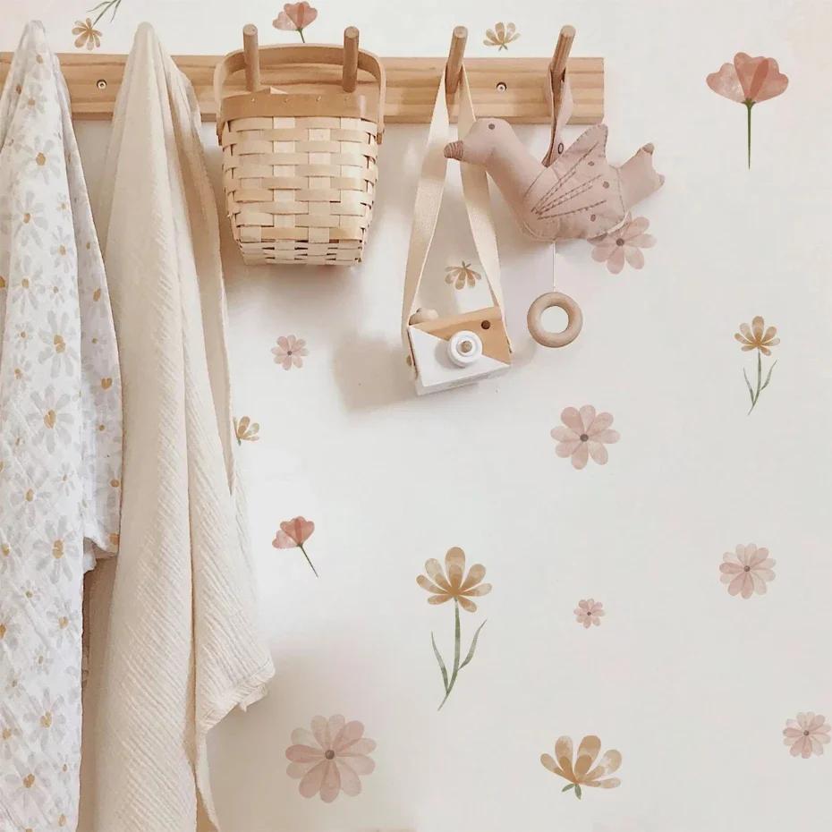 Autocollant mural fleur bohème aquarelle pour chambre d'enfant, salon, décoration d'intérieur, art é