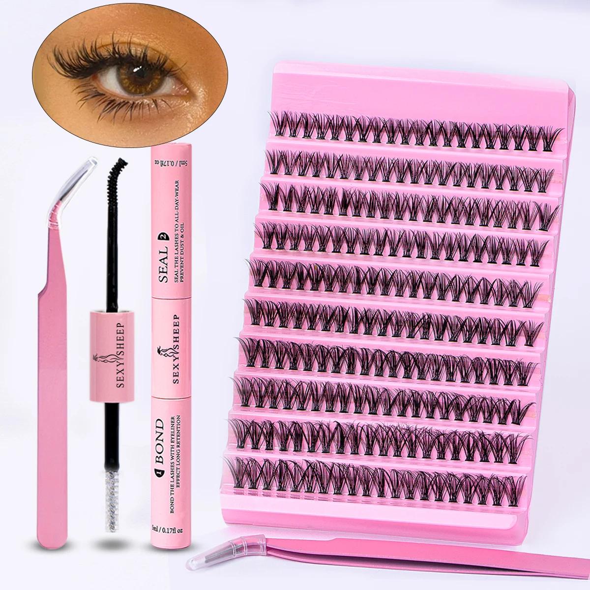 Kit d'extension de cils à faire soi-même, 200 pièces, grappe de cils individuelle, boucles D, mélang