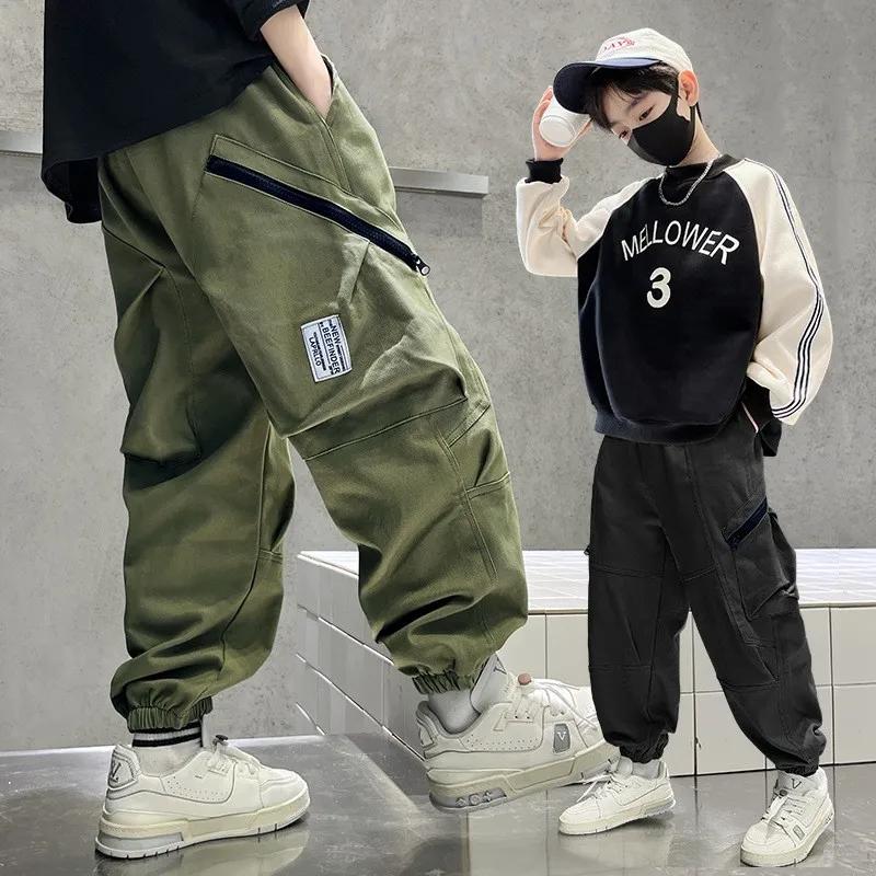 Automne garçons coton pantalon mode poche décoration beau pantalon enfant adolescent printemps Sport