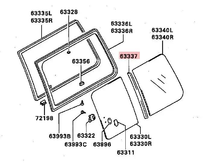 1 ou 2 pièces 5 portes troisième fenêtre verticale en caoutchouc pour Pajero V30 1989-1999 MB 696541