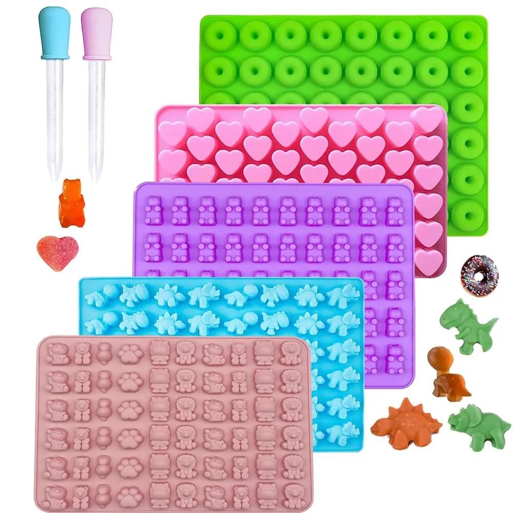 Moules ours gommeux en Silicone, Mini moule à bonbons au chocolat pour enfant avec 2 compte-gouttes 