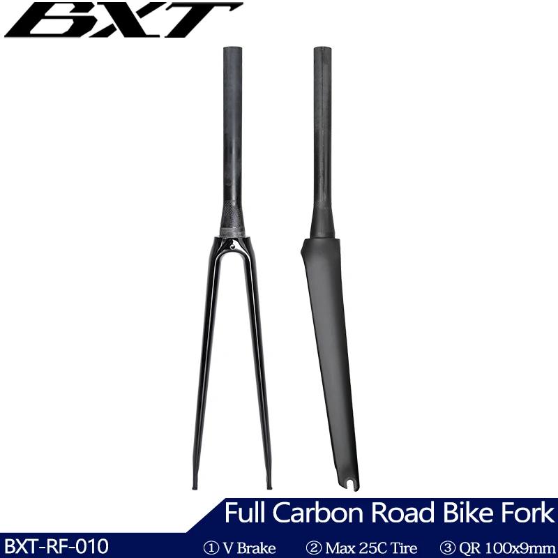 Fourche de vélo de route entièrement en carbone BXT, fourche de frein 700C V, QR 100x9mm, tube coniq