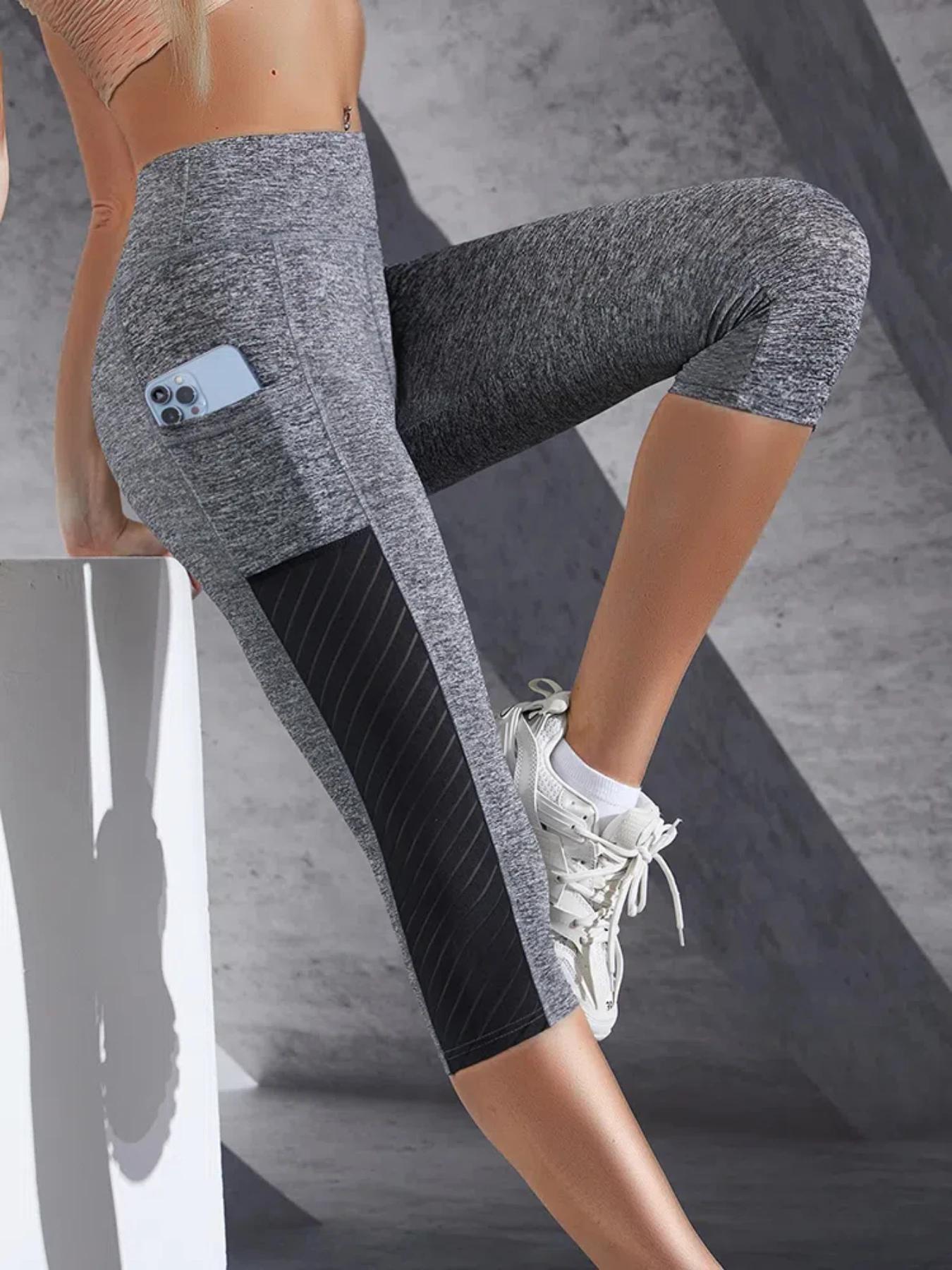 TUNIControl-Pantalon de yoga pour femme, poches latérales, longueur mollet, couleur unie, taille hau