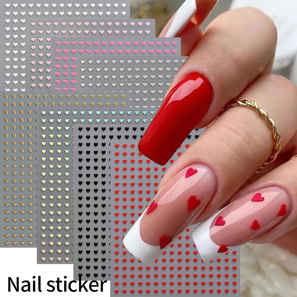 8 couleurs/ensemble 3D doux amour-coeur ongles autocollants Mini coeurs auto-adhésif Nail Art curseu