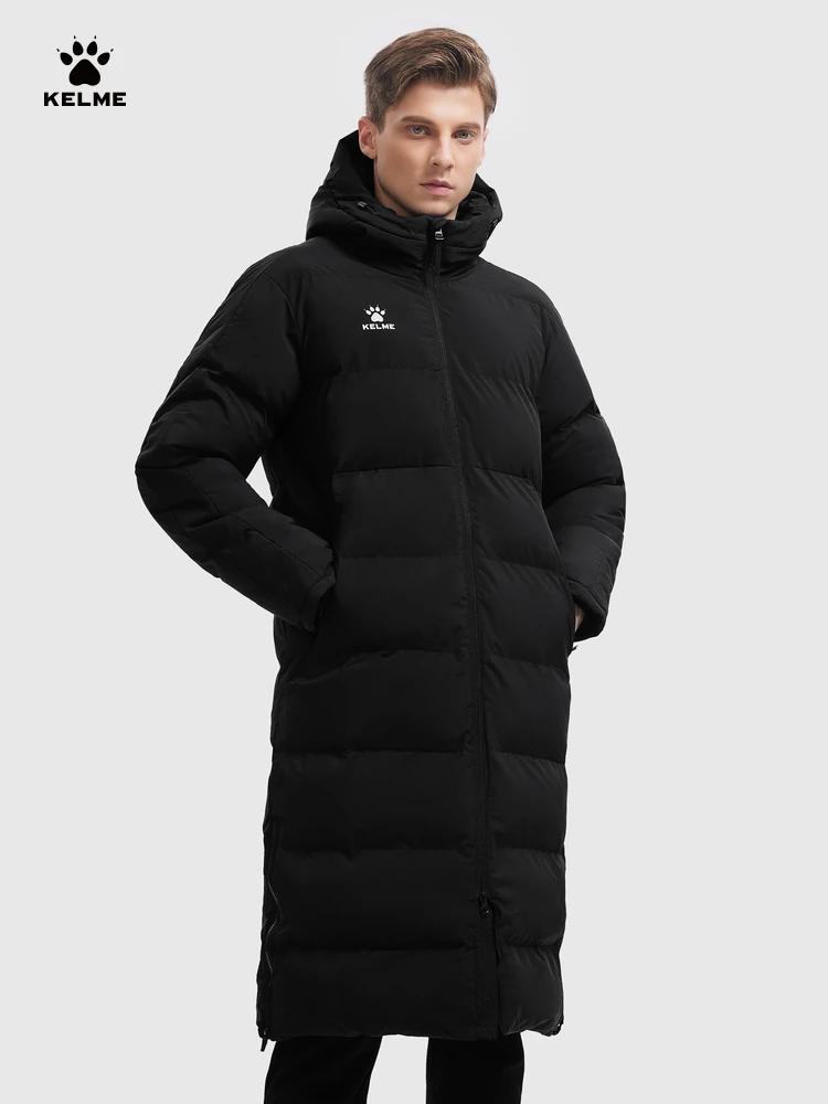 KELME hommes veste d'hiver longue entraînement sportif manteau à capuche vêtements d'extérieur chaud
