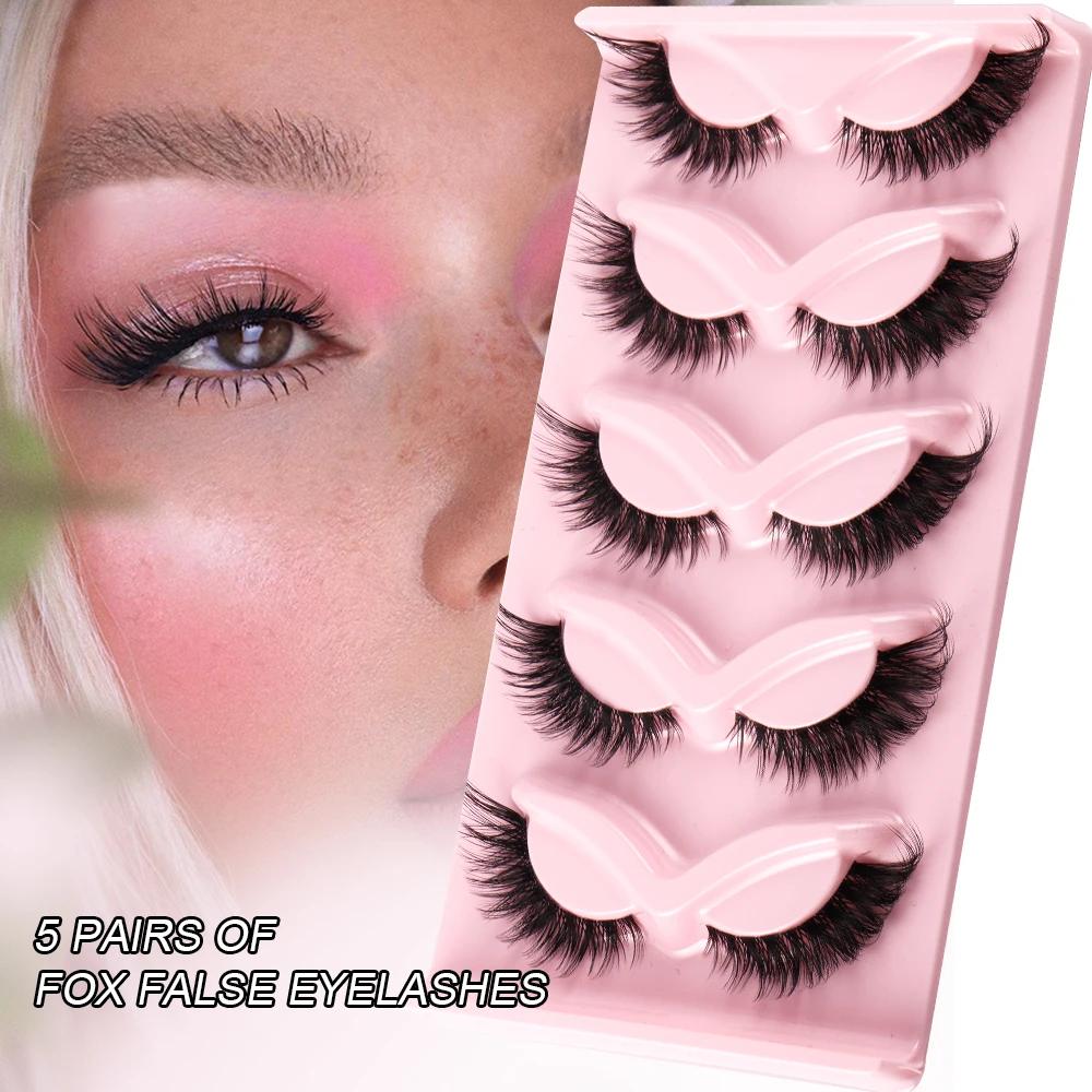 5 paires de cils yeux de chat Faux cils de vison naturel longs cils Manga extrémité ailée cils allon