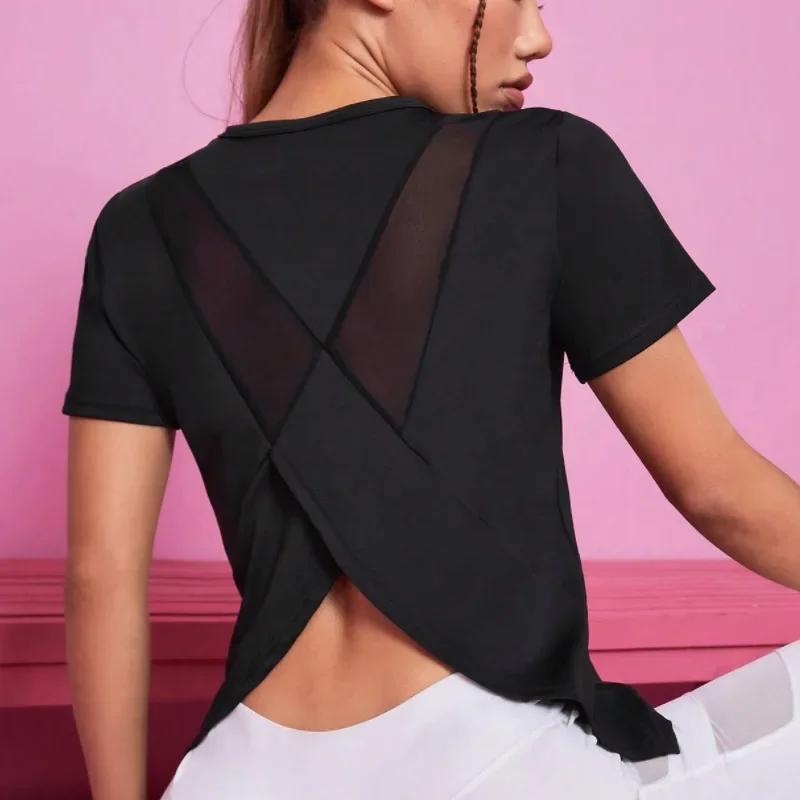 Femmes sans couture Yoga T-Shirt femme Fitness haut court entraînement gymnastique chemises d'entraî