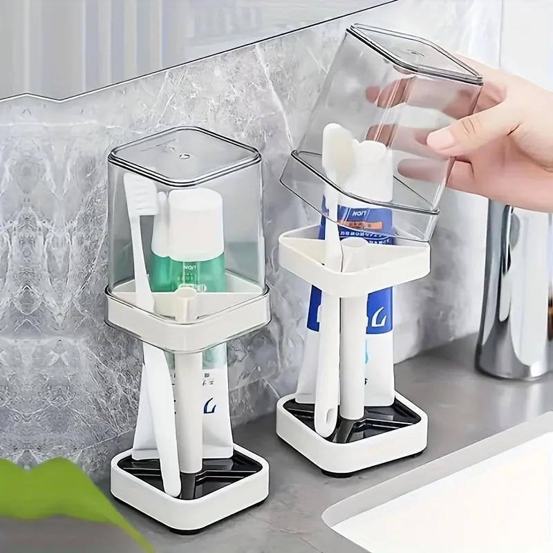 1 porte-brosse à dents avec tasse de bain de bouche, boîte de rangement organisateur de brosse à den