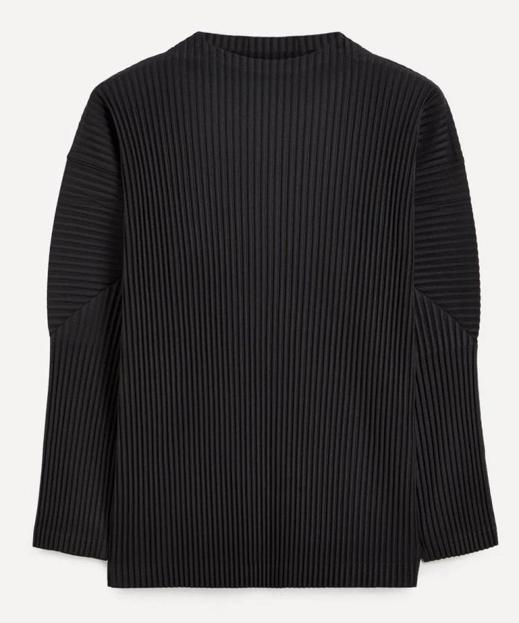 Miyake plissé homme manches longues T-Shirt mode classique noir haut à col roulé