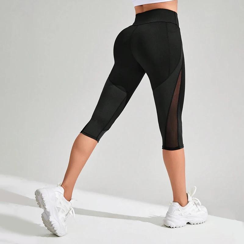 TUNIControl-Pantalon de yoga taille haute en maille pour femme, capri d'entraînement avec poches
