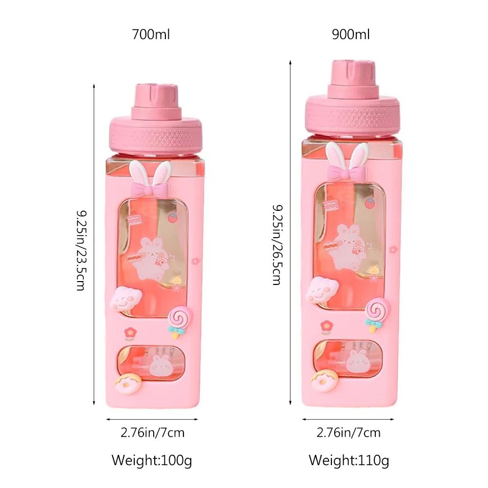 Bouteille d'eau Shaker Kawaii avec autocollant de paille, bouteille de boisson Portable en plastique