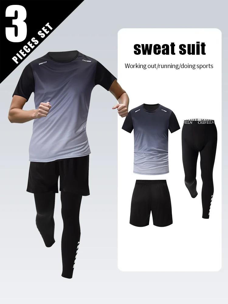 Combinaison sport dégradée homme 3 pièces - Séchage rapide manches courtes pantalon protection solaire