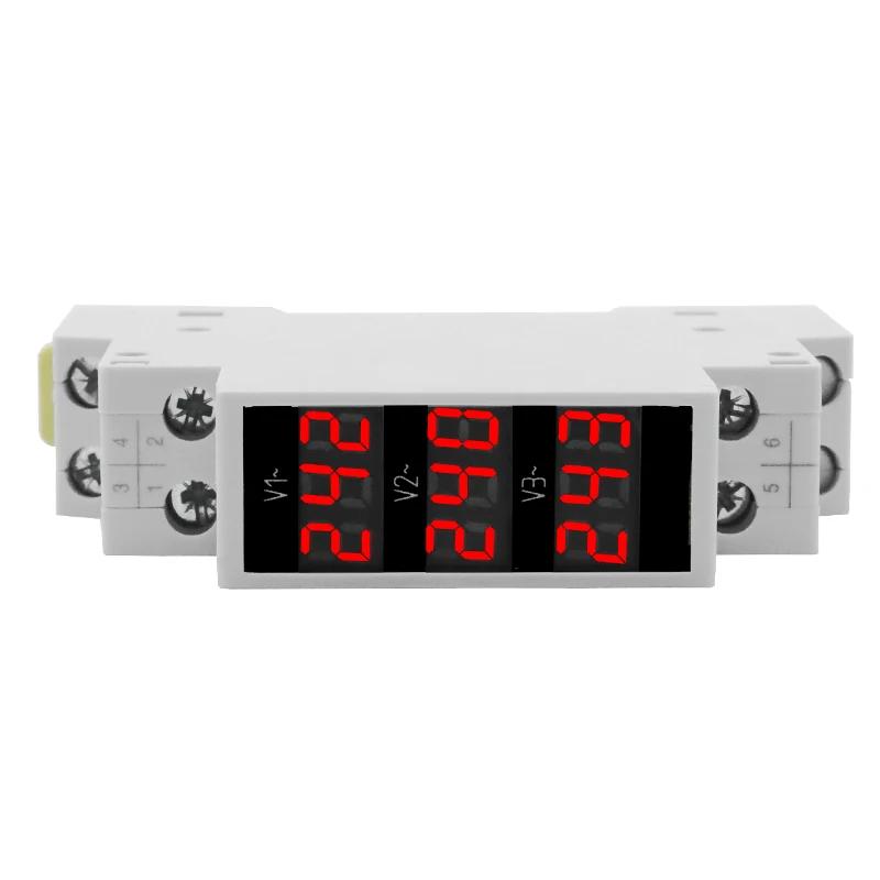 Voltmètre triphasé LED, Mini affichage numérique, compteur de tension modulaire 80-500VAC, Rail Din 