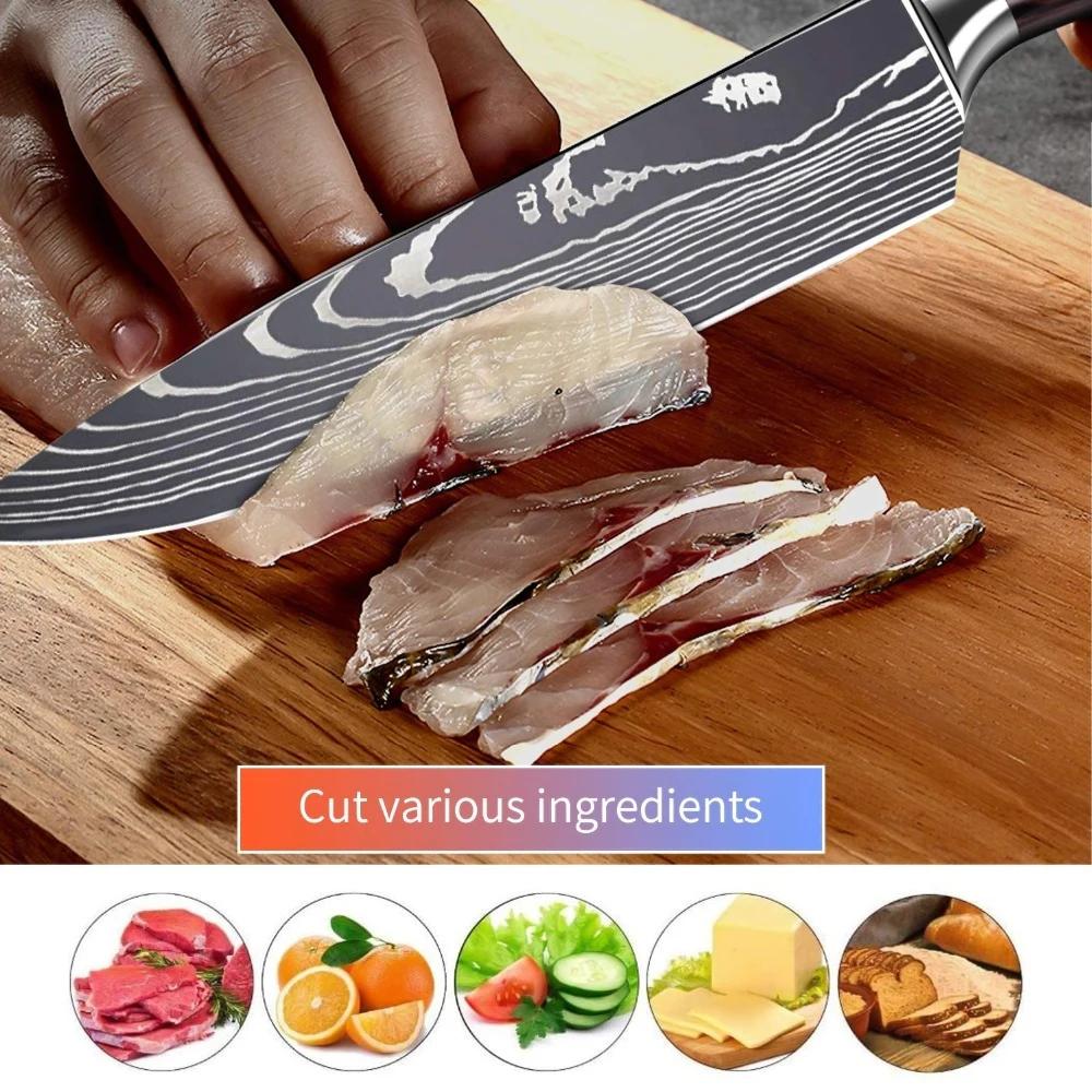ZENG couteau de cuisine pointu manche en bois couperet à viande en acier inoxydable couteaux d'offic