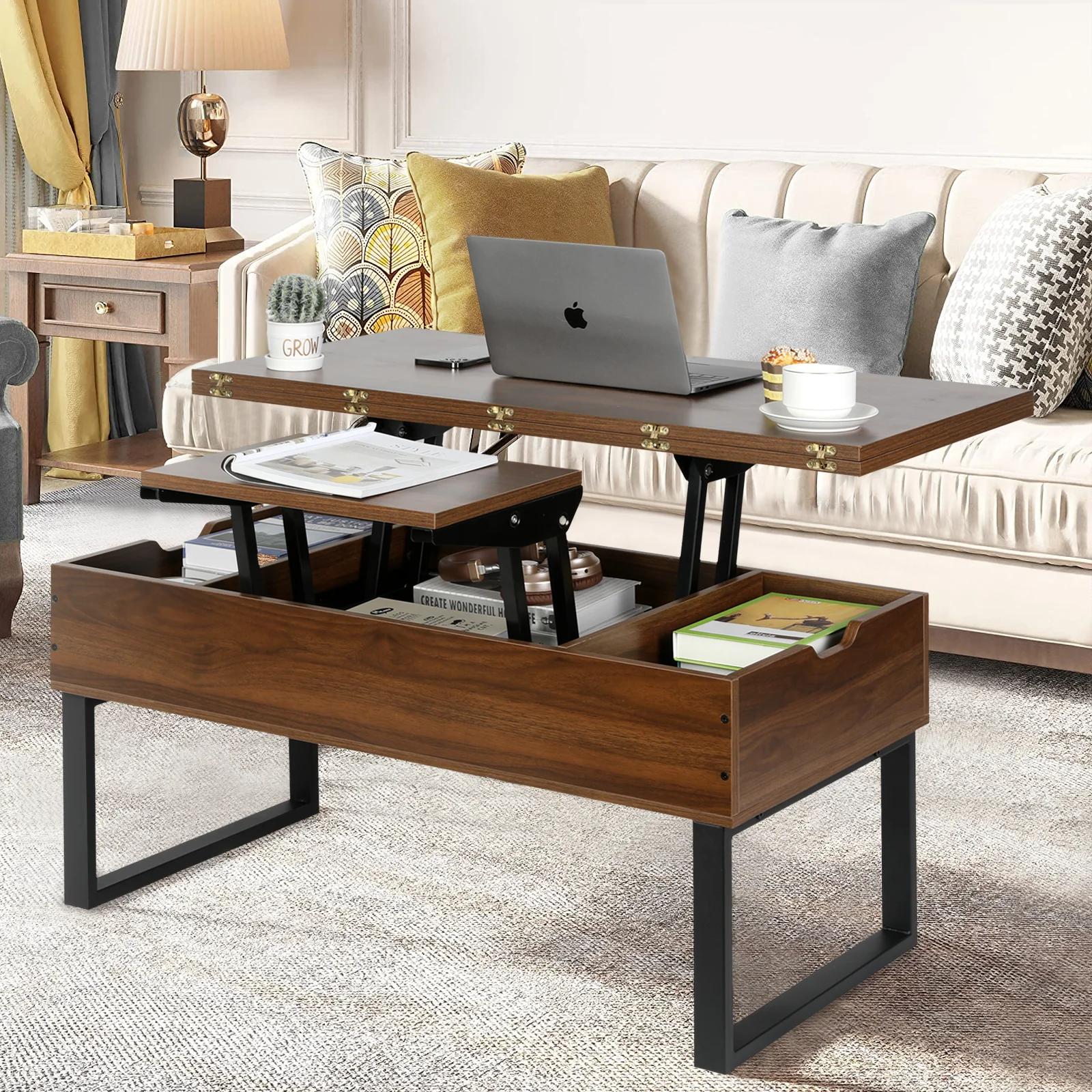 VOWNER-Table basse relevable 3 en 1, multifonctionnelle, avec compartiment GNE, pour la salle de séj