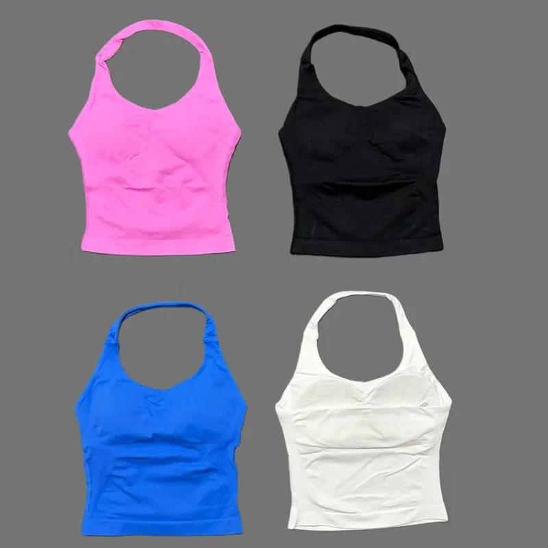 Haut de sport dos nu sexy pour femme, couleur unie, sans couture, avec soutien-gorge rembourré, idéa